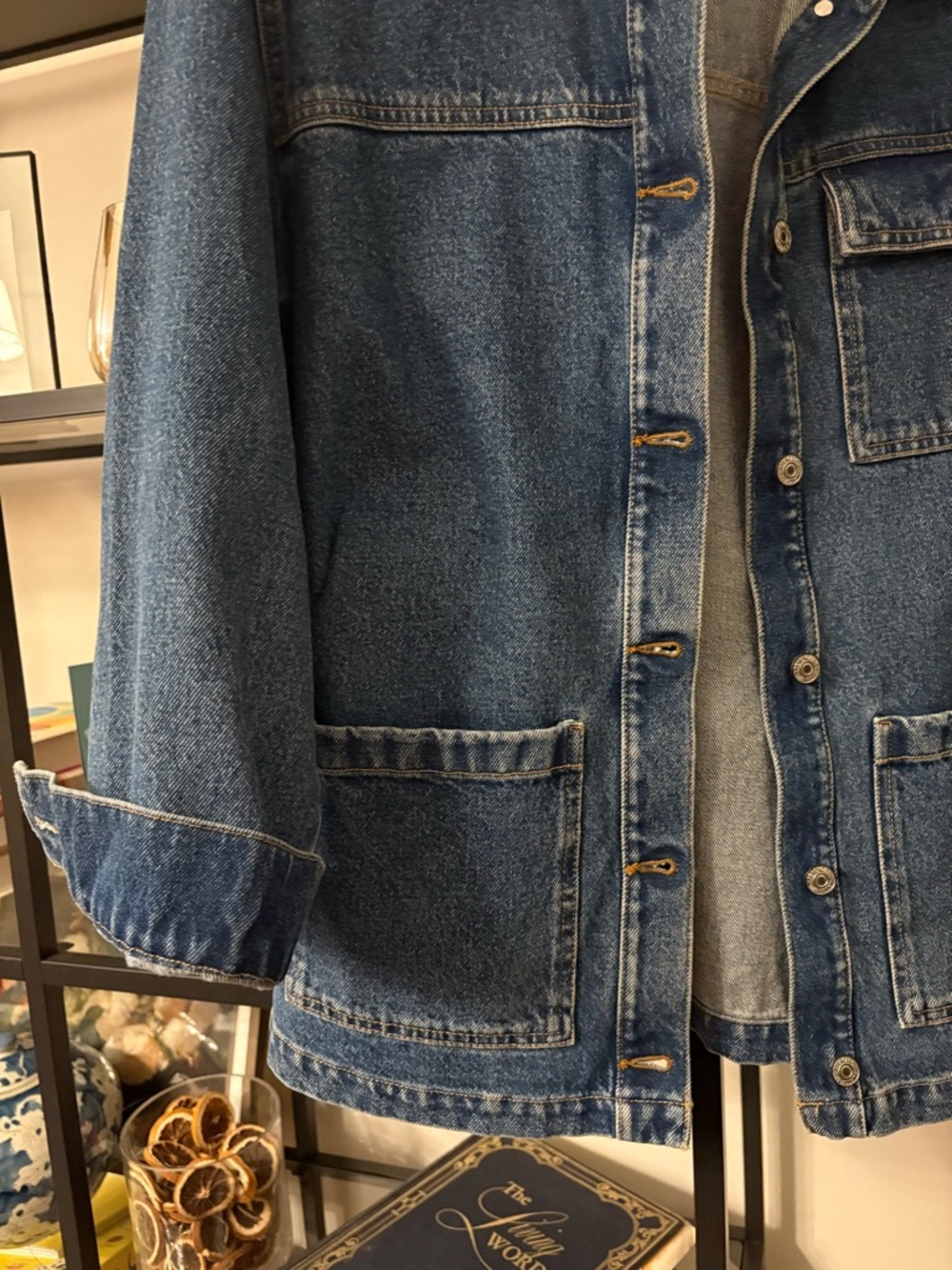 Abercrombie & Fitch Blue Denim Jacket with Brown Collar - Picture 4 of 5